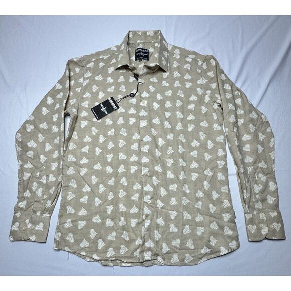 NWT Barabas Men's LS Tan White Heart Print Button Up Dress Shirt - Size L - Picture 1 of 6